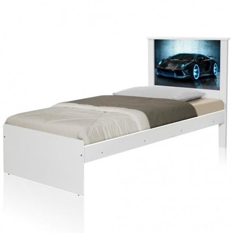 Cama Solteiro Hop com Cabeceira Carro Sport Raio Azul