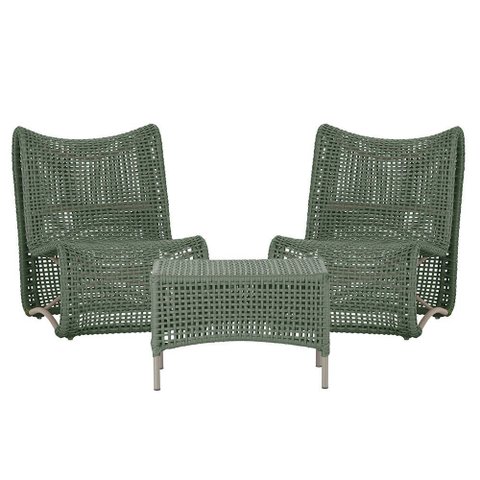 2 Poltronas e Mesa Texas em Alumínio Pintura Fendi Corda Náutica Trama Original