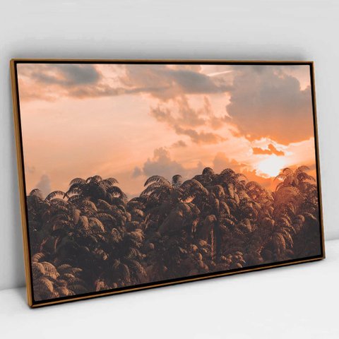 Quadro Decorativo Paisagem ao Por do Sol em tela Canvas TACOLADO PAPEL DE PAREDE Moldura Flutuante 4
