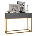Ver imagem 1 de Aparador Buffet Pequeno Cinza para Hall de Entrada Luxo Eros 02 Gavetas 90cm Cinza com Dourado