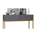 Ver imagem 4 de Aparador Buffet Pequeno Cinza para Hall de Entrada Luxo Eros 02 Gavetas 90cm Cinza com Dourado