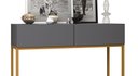 Ver imagem 4 de Aparador Buffet Pequeno Cinza para Hall de Entrada Luxo Eros 02 Gavetas 90cm Cinza com Dourado