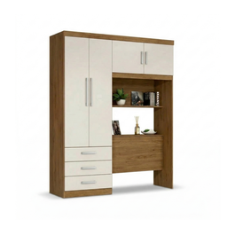 Guarda-Roupa Solteiro com Cabeceira e Baú 4 Portas 3 Gavetas Cancun Jequitiba/Off White - 2