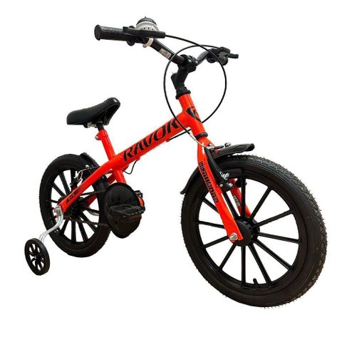 Bicicleta Infantil Aro 16 com Rodinhas e Buzina Laranja Ravok 3 a 7 Anos