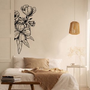 Adesivo de Parede Flor Preto Minimalista Decoração Ramos