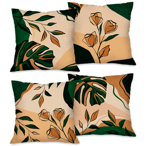 Kit com 4 Capas para Almofadas Decorativas Folhagem Verde