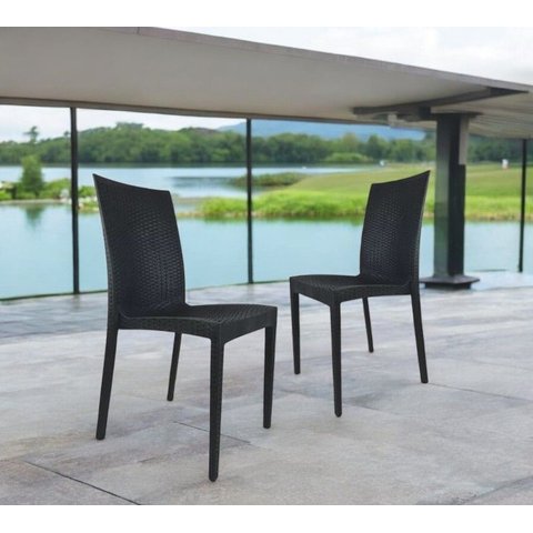 Kit 2 Cadeiras Rattan Preta em Pp para Restaurantes Sala de Jantar Cozinha Área Externa Ecomhome