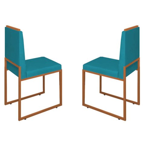Conjunto Duas Cadeiras Sala Jantar Barcelona Base Bronze:azul Turquesa
