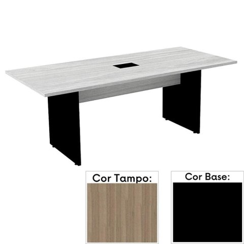 Mesa de Reunião com Caixa de Tomada 200 x 90 cm Pé Painel PE25 MDP Noce Naturalle Base Preta