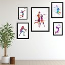 Ver imagem 1 de Kit 5 Quadros Decorativos Vôlei Aquarela - com Vidro:madeira Branca