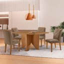 Ver imagem 1 de Mesa Evora 90 Mdf Canto Copo e com 4 Cadeiras Melissa Veludo Capuccino Naturalle