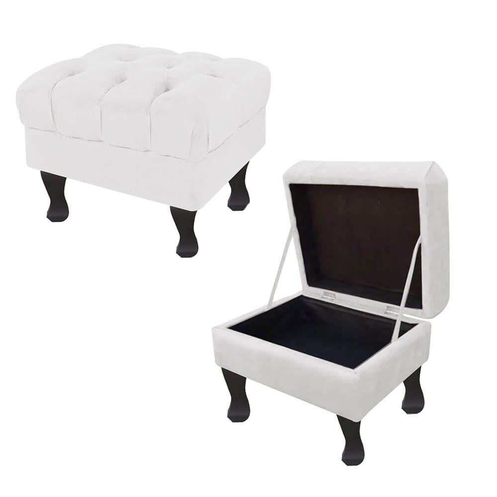 Puff Sentar Puff Decorativo Retro LuizXV Baú Suede Branco 60 para sentar ...