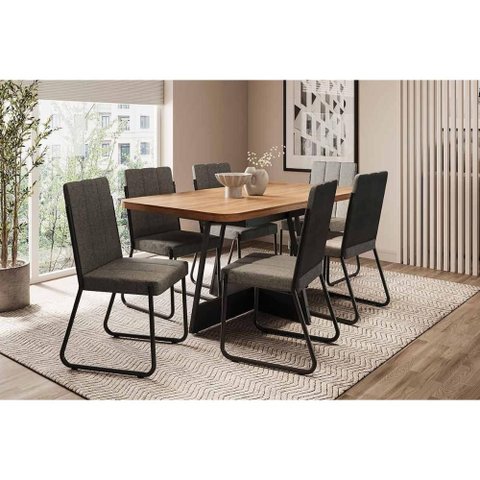 Mesa Sala Jantar Átria 160cm + 6 Cadeiras Nina Preto Carraro