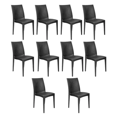 Kit 10 Cadeiras Rattan Preto