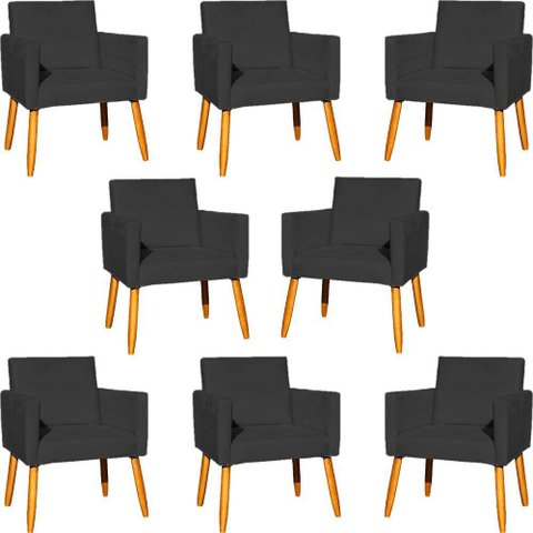 Kit 8 Poltronas Nina para Recepção Suede Cores Pé Palito 30cm Castanho - Suede