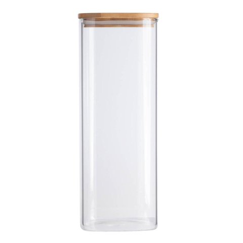 Pote Hermético de Vidro 1,9l Borea Oikos 25cm Tampa de Bambu Porta Mantimentos Espaguete
