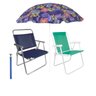 Kit Cadeira Reforçada + Cadeira Praia + Guarda Sol + Saca Areia Mor - 1