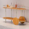 Carrinho Bar Órbita em Madeira Maciça Mel Estrutura em Metal Champagne - 1