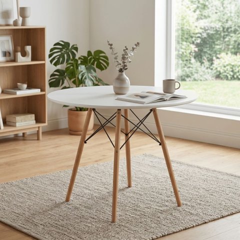 Mesa Jantar Redonda 90cm Branco MDF Eiffel Charles Eames