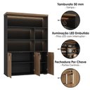 Ver imagem 4 de Estante Escritorio com LED 3 Portas Tampo Tamburato 193x136 cm Nogal Preto Artany