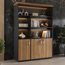 Ver imagem 7 de Estante Escritorio com LED 3 Portas Tampo Tamburato 193x136 cm Nogal Preto Artany