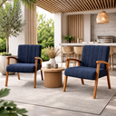 Ver imagem 1 de Kit 2 Poltronas Haley Decorativa Linho Sala Estar Área Gourmet Varanda Madeira Maciça:azul