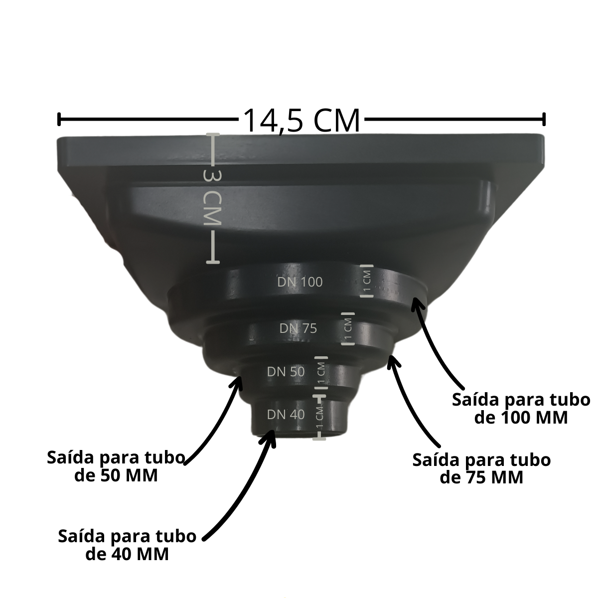 Ralo Anti Odor Inox 304 Modelo 15x15 Bolinha Tela e Coletor Preto Saída Adapt de 40mm até 100mm - 3