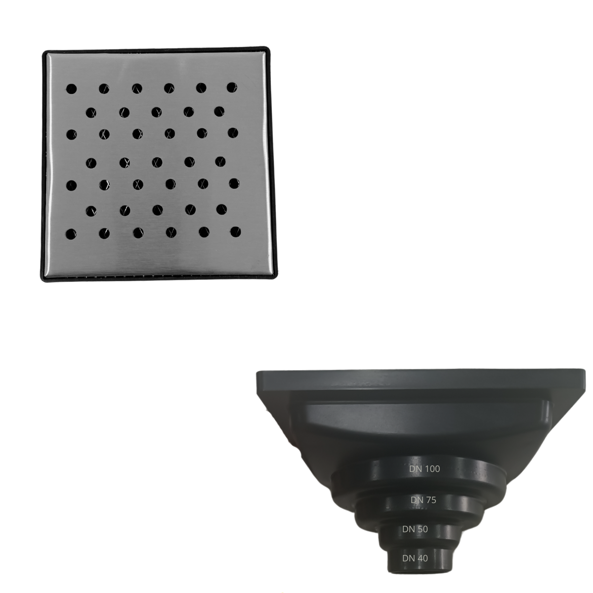 Ralo Anti Odor Inox 304 Modelo 15x15 Bolinha Tela e Coletor Preto Saída Adapt de 40mm até 100mm - 2