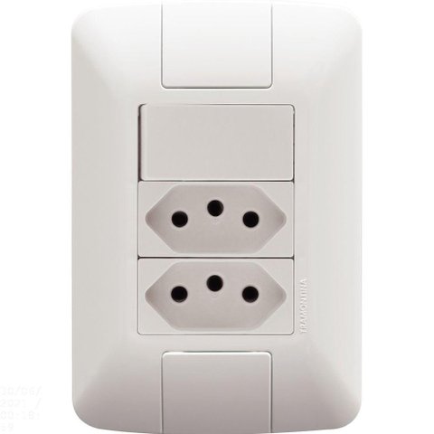 Conjunto 4x2 com 1 Interruptor Simples 6 a 250 V e 2 Tomadas 2p+t 20 a 250 V Aria Branco