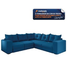 Sofá de Canto Retrátil 5 Lugares Veludo New Qatar Azul Selmer - 4