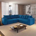 Ver imagem 1 de Sofá de Canto Retrátil 5 Lugares Veludo New Qatar Azul Selmer