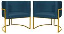 Ver imagem 1 de Kit 2 Poltronas Decorativa Luxo Base de Metal Dourada Escritório Recepção Sala Suede Azul Marinho El