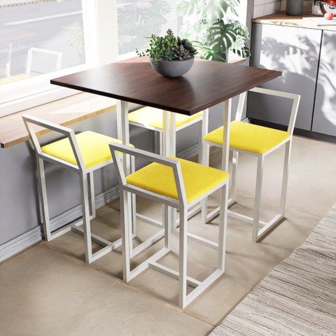 Conjunto Mesa Imbuia 4 Cadeiras Pequena Estofado Industrial White
