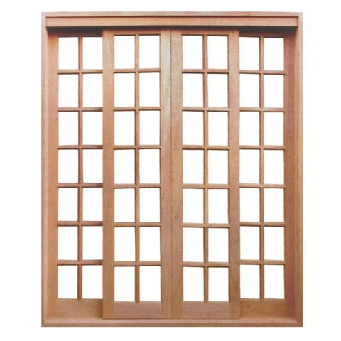 Porta Balcão de Correr de Madeira Cedro Arana Quadriculada Reto Bat.14 Cm- 2.15 (a) X 1.30 (l)