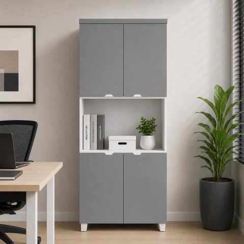 Armário Alto Estante para Escritório com 4 Portas e Prateleiras 80 x 45 x 160 cm F5 Office