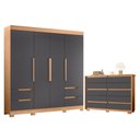 Ver imagem 1 de Guarda Roupa Solteiro Vivacce 04 Portas e Cômoda Duetto 10 Gavetas Freijo Titanium- Móveis Albatroz