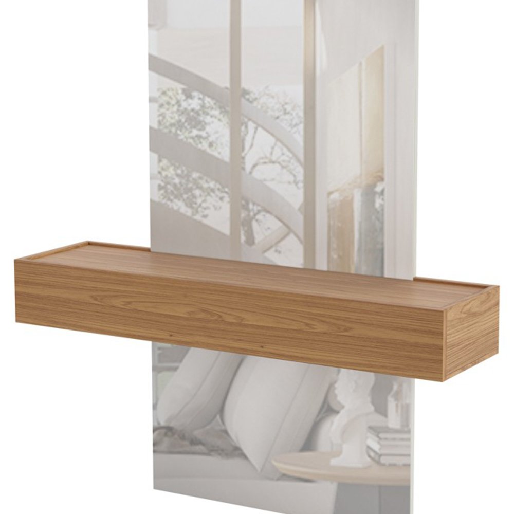 Espelho Decorativo com Bancada Suspensa Faces D01 Freijó/Off White - Mpozenato - 5