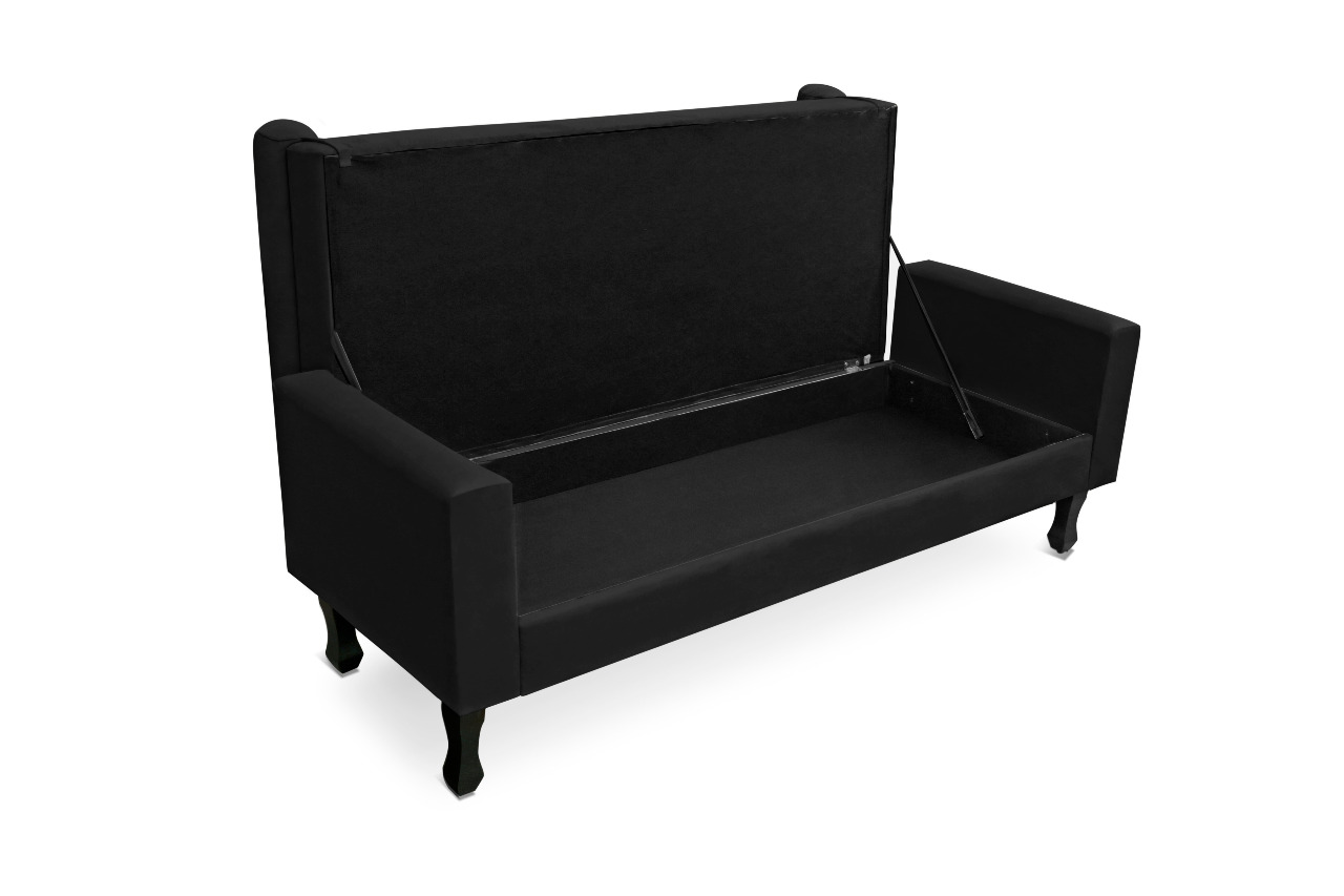 Recamier Sofá Fênix Baú Estofado 195cm Suede Preto - DL Decor - 2