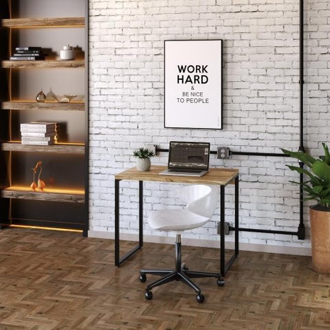 Mesa Kuadra Office 90x60x75cm Carvalho Preta