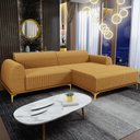 Ver imagem 6 de Sofá 3 Lugares Chaise Direito Sala Molino 230cm D02 Pés D\'ouro Prime Bouclê Mostarda Pb-03