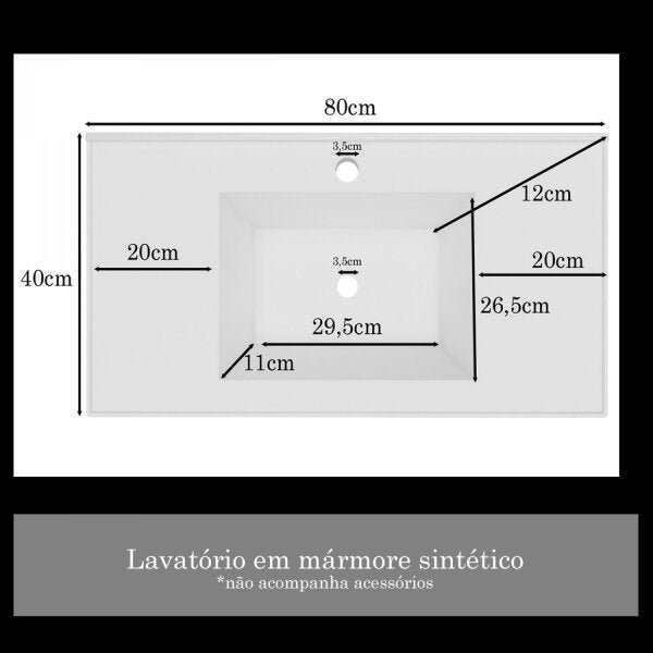 Lavatório em Mármore Sintético 80cm Quadri Móveis Bosi - 3