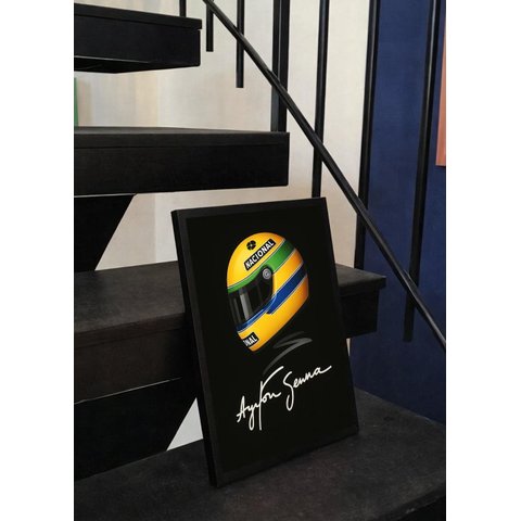 Quadro A3 Decorativo Ayrton Senna c/ Vidro e Moldura Preta:A3