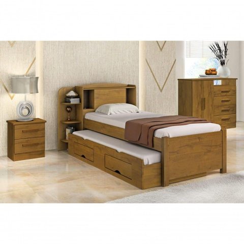 Cama Solteiro com Cama Auxiliar - Milênio Plus-cinamomo - Móveis D'doro