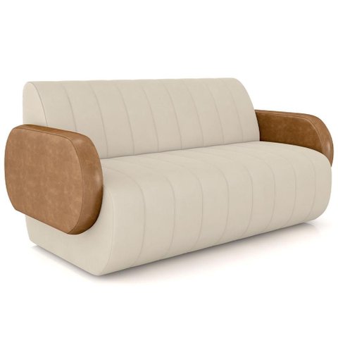 Sofá 3 Lugares Sala Living Orgânico 188cm Fávara K01 Couríssimo Whisky Veludo Bege - Lyam Decor