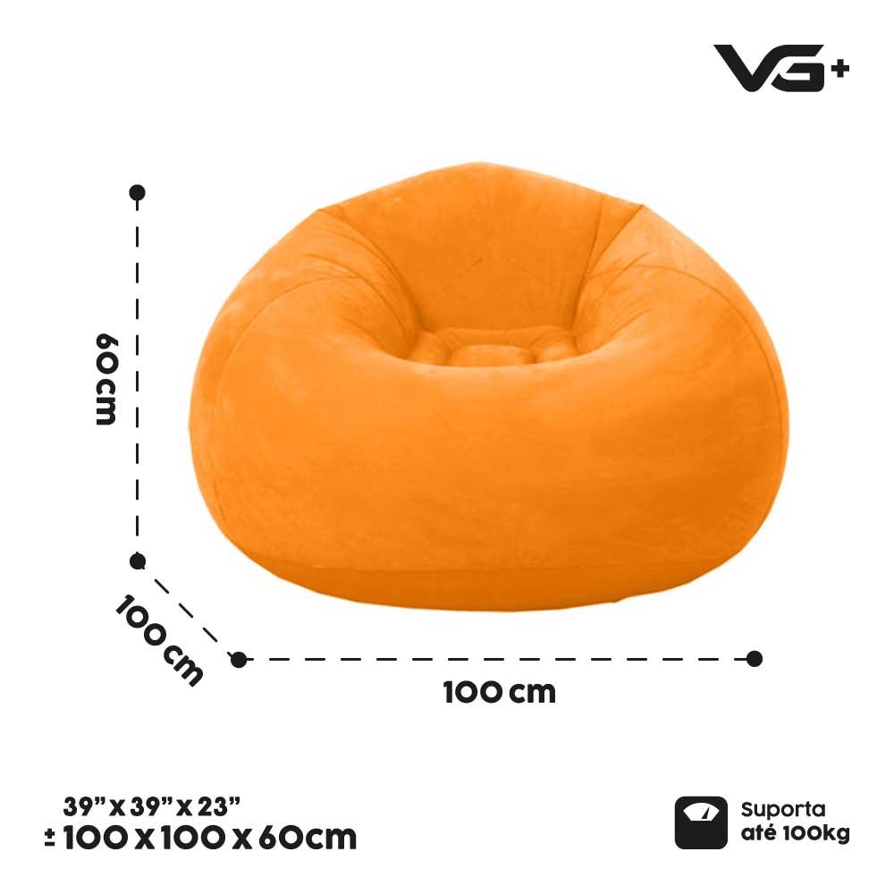 Sofá Poltrona Puff Inflável Deluxe Aveludado Vg+ Laranja - 5