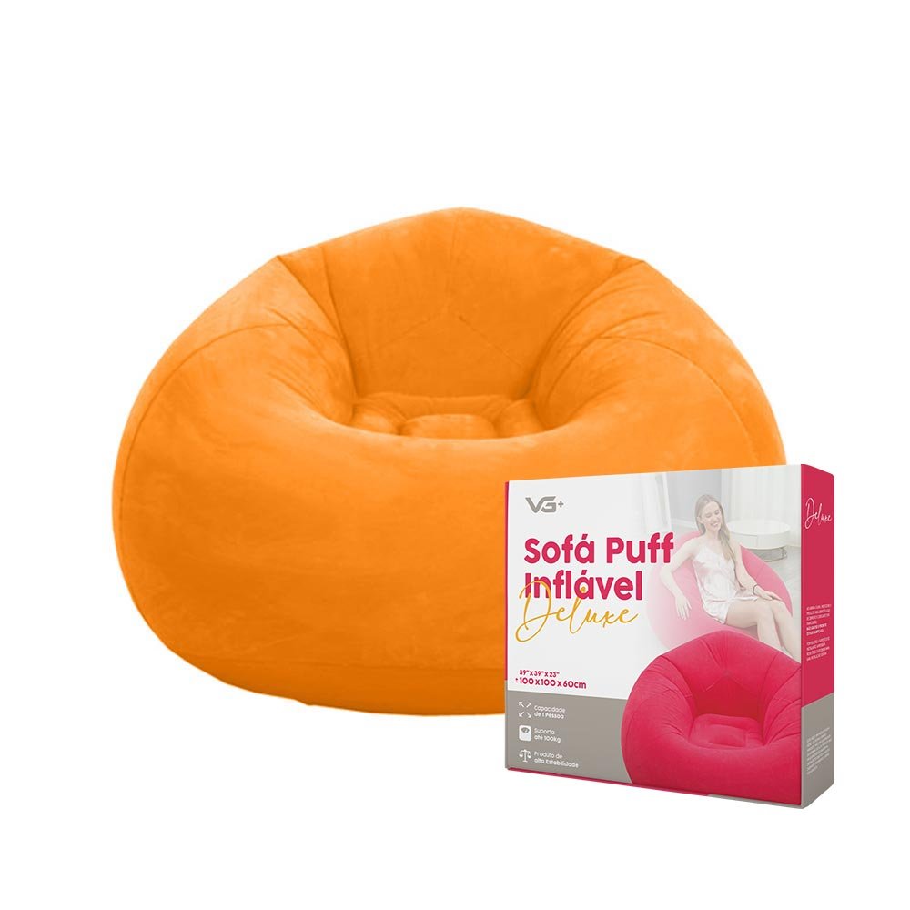 Sofá Poltrona Puff Inflável Deluxe Aveludado Vg+ Laranja - 3