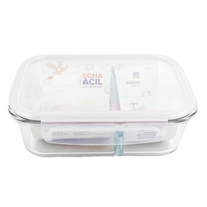 Pote Hermético de Vidro C/2 Divisórias e Válvula 1000ml - Branco