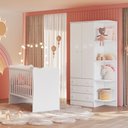 Ver imagem 1 de Quarto de Bebê Doce Sonho com Roupeiro 825 e Berço Simples 1 Qmovi Branco + Colchão Ortobom
