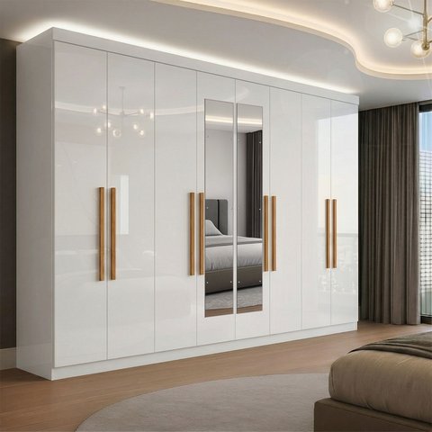 Guarda-Roupa Casal com Espelho 8 Portas 4 Gavetas Paris Branco
