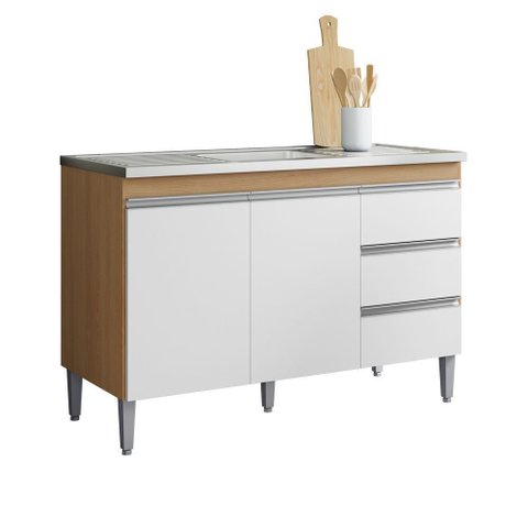 Balcão Gabinete Cozinha Andréia 120cm 2 Portas sem Tampo Mdp Amêndoa/branco - Desk Design
